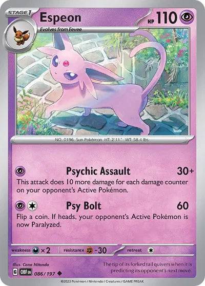 Espeon 086/197 - Obsidian Flames - Reverse Holofoil