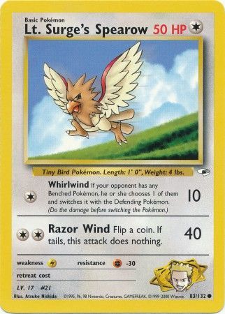 Lt. Surge's Spearow 83/132 - Gym Heroes (Unlimited) - Normal Lt. Surge's Spearow 83/132 - Gym Heroes (Unlimited) - Normal