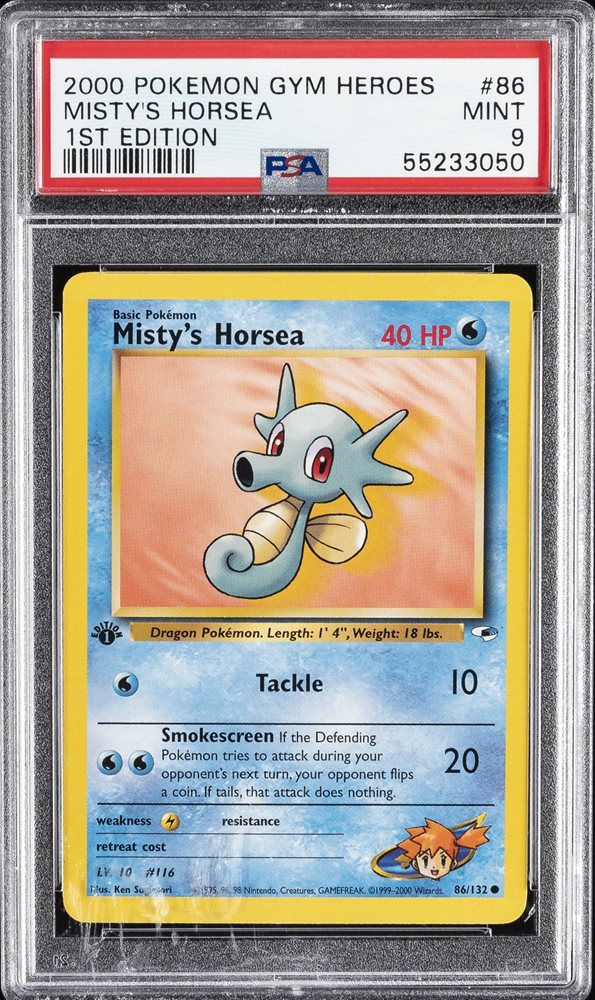 Misty's Horsea (PSA 9) 86/132 - Gym Heroes (1st Edition) - Holofoil