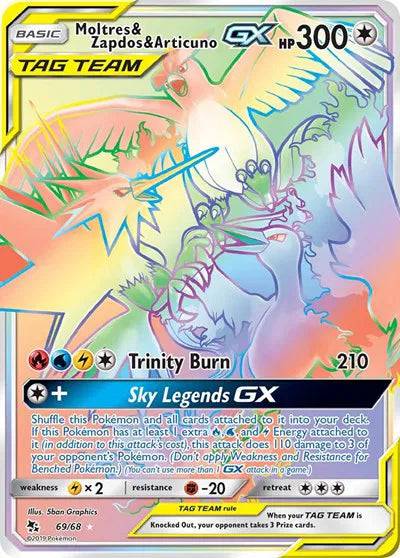 Moltres & Zapdos & Articuno GX 69/68 - Hidden Fates - Holofoil