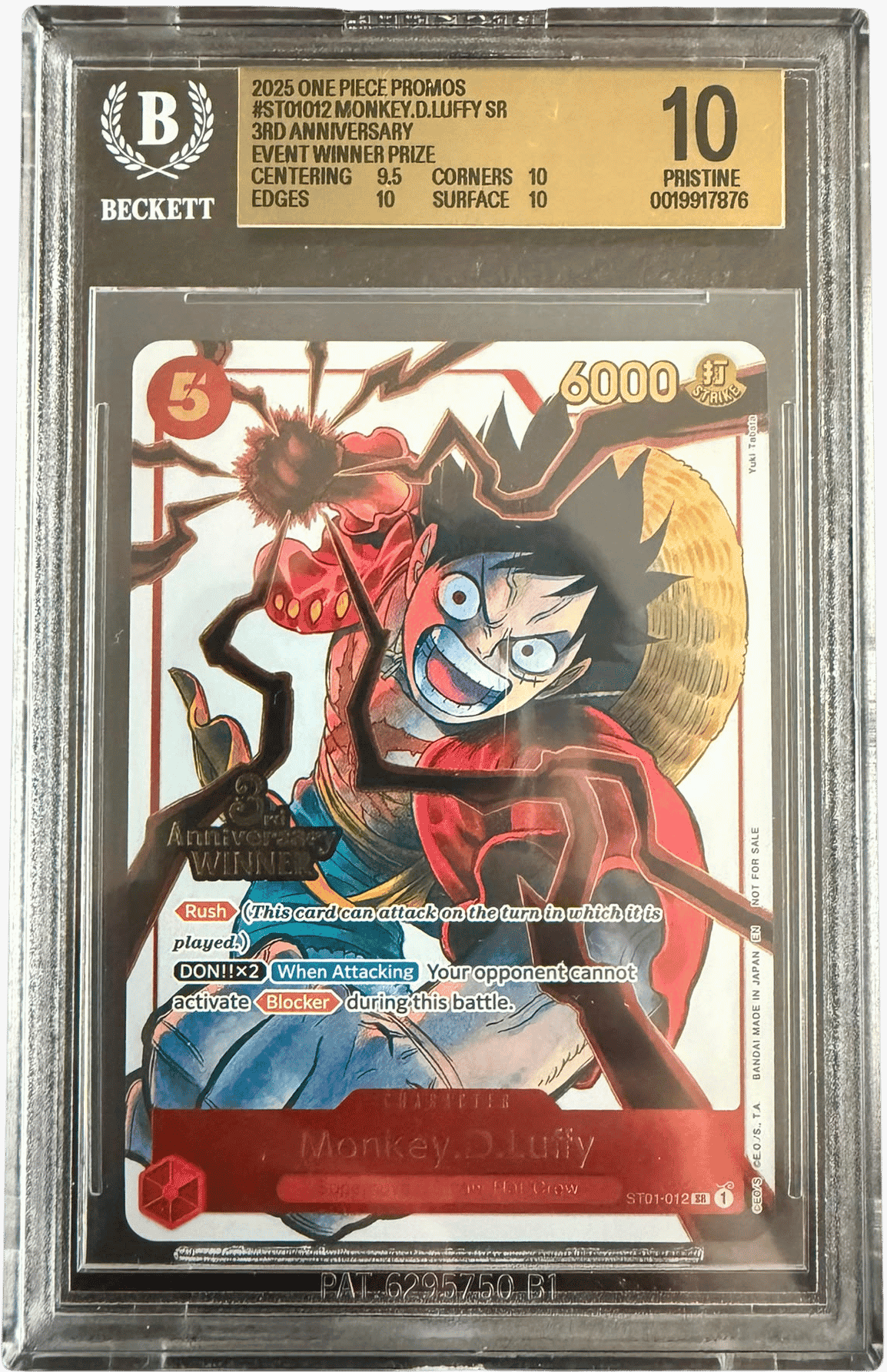 Monkey.D.Luffy (3rd Anniversary Winner) (BGS 10) ST01-012 - Carrying On His Will 3rd Anniversary Tournament Cards - Normal