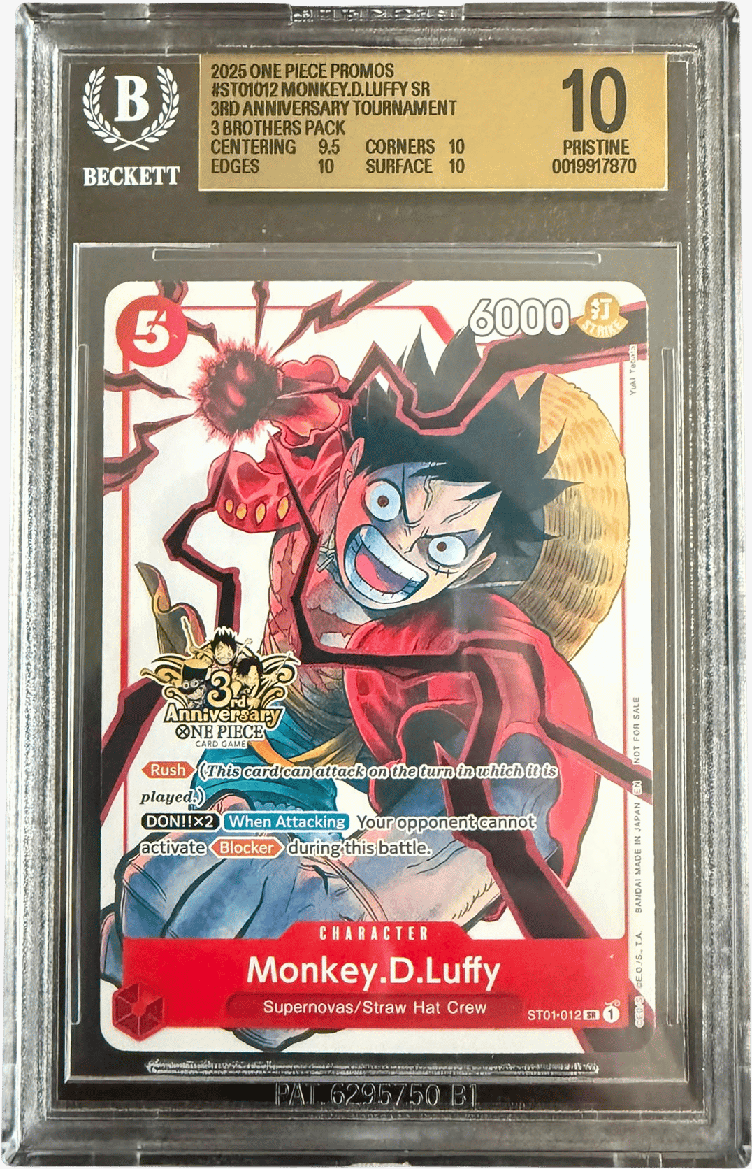 Monkey.D.Luffy (3rd Anniversary) (BGS 10) ST01-012 - Carrying On His Will 3rd Anniversary Tournament Cards - Normal