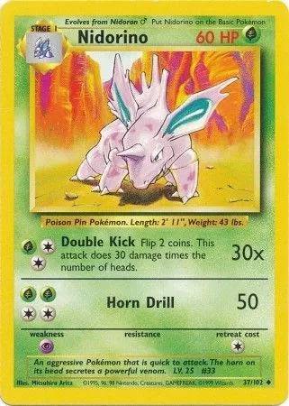 Nidorino 37/102 - Base Set (Unlimited) - Normal