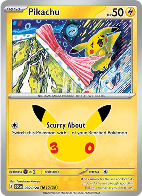 Pikachu 032/128 - 30th Celebration - Holofoil