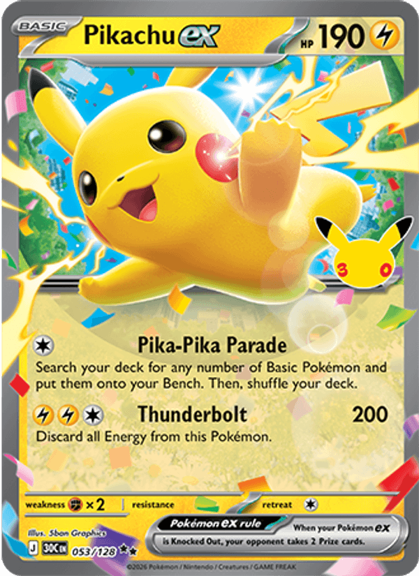 Pikachu ex 053/128 - 30th Celebration - Holofoil