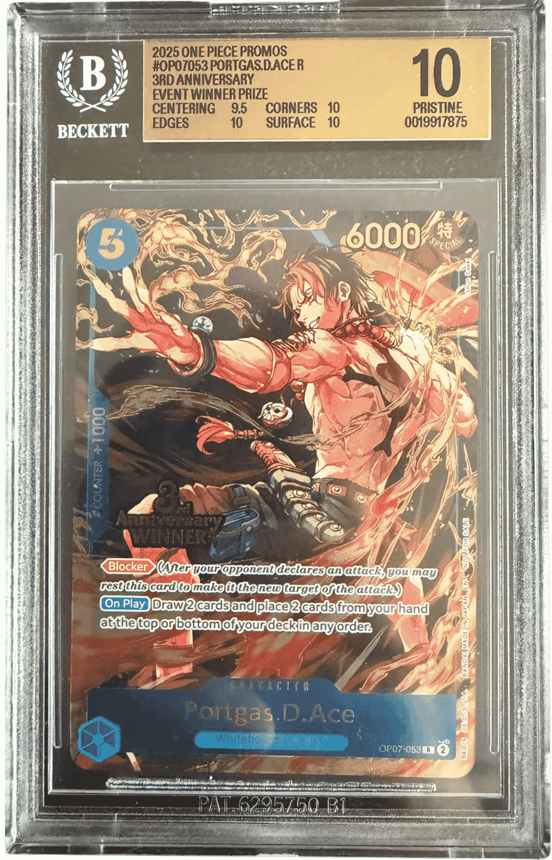 Portgas.D.Ace (3rd Anniversary Winner) (BGS 10) OP07-053 - Carrying On His Will: 3rd Anniversary Tournament Cards - Normal