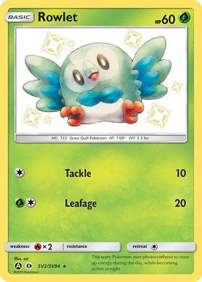 Rowlet SV2/SV94 - Hidden Fates: Shiny Vault - Holofoil