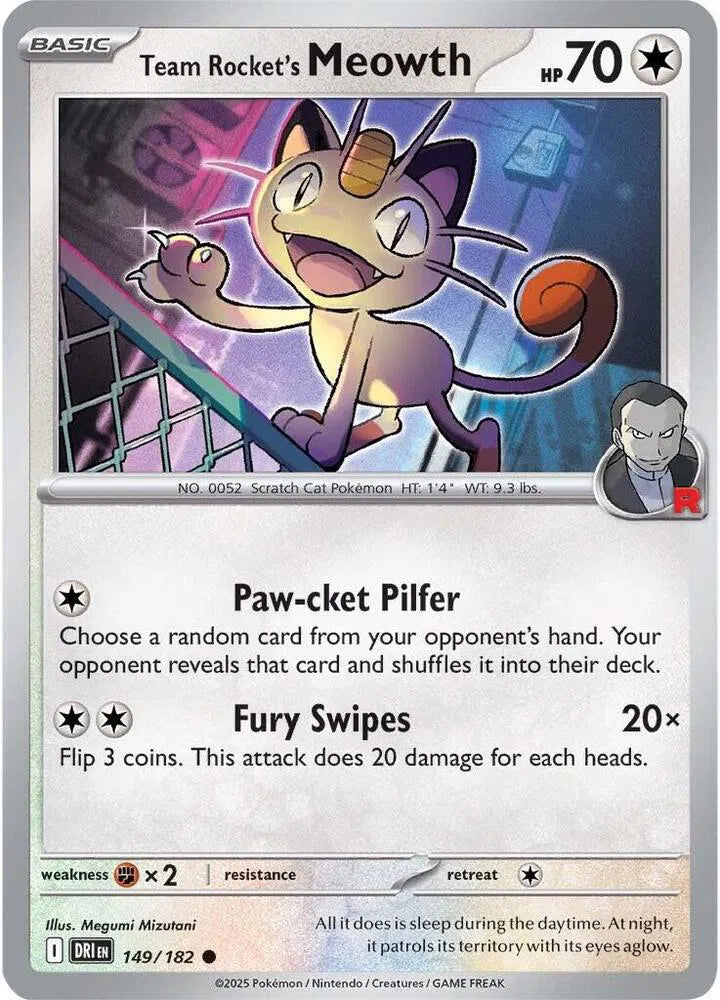 Team Rocket's Meowth 149/182 - Destined Rivals - Reverse Holofoil
