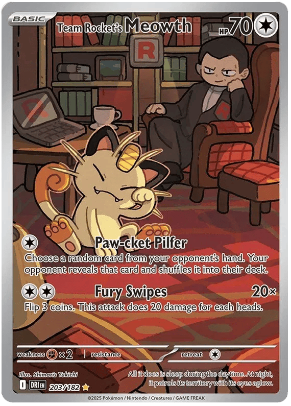 Team Rocket's Meowth 203/182 - Destined Rivals - Holofoil