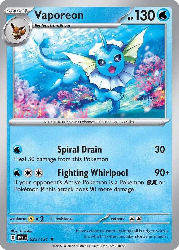Vaporeon 022/131 - Prismatic Evolutions - Reverse Holofoil