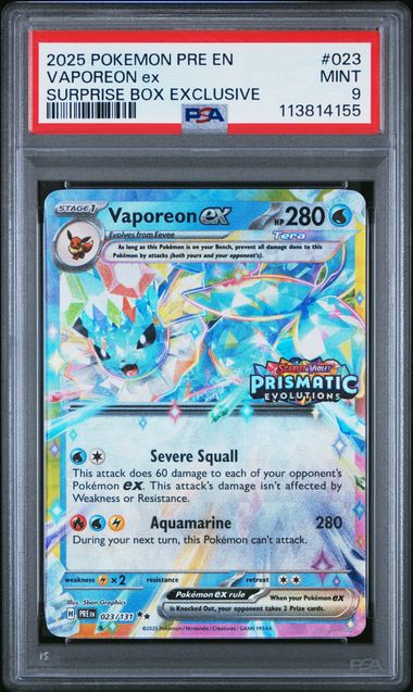 Vaporeon ex (Stamped - PSA 9) 023/131 Prismatic Evolutions Holofoi Vaporeon ex (Stamped - PSA 9) 023/131 Prismatic Evolutions Holofoi