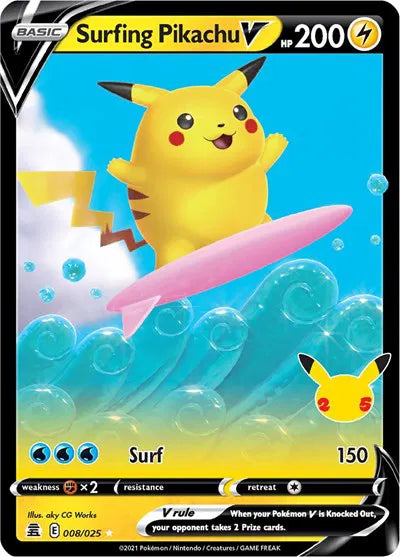 Surfing Pikachu V 008/025 - Celebrations - Holofolie