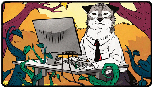 Ultra Pro – Secret Lair Sale 4 2024 Not A Wolf, schwarz genähte Spielmatte, Stehpult, Wolf-Token