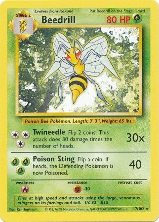 Beedrill 17/102 - Base Set (Unlimited) - Normal