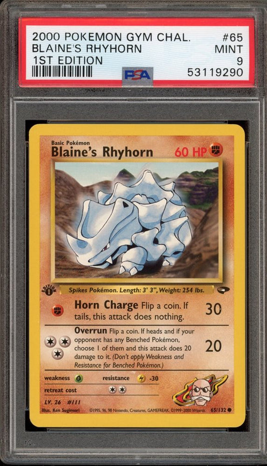 Blaine's Rhyhorn (PSA 9) 65/132 - Gym Challenge (1st Edition) - Holofoil