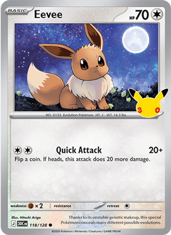 Eevee 118/128 - 30th Celebration - Holofoil