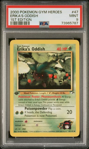 Erika's Oddish (PSA 9) 47/132 - Gym Heroes (1st Edition) - Holofoil