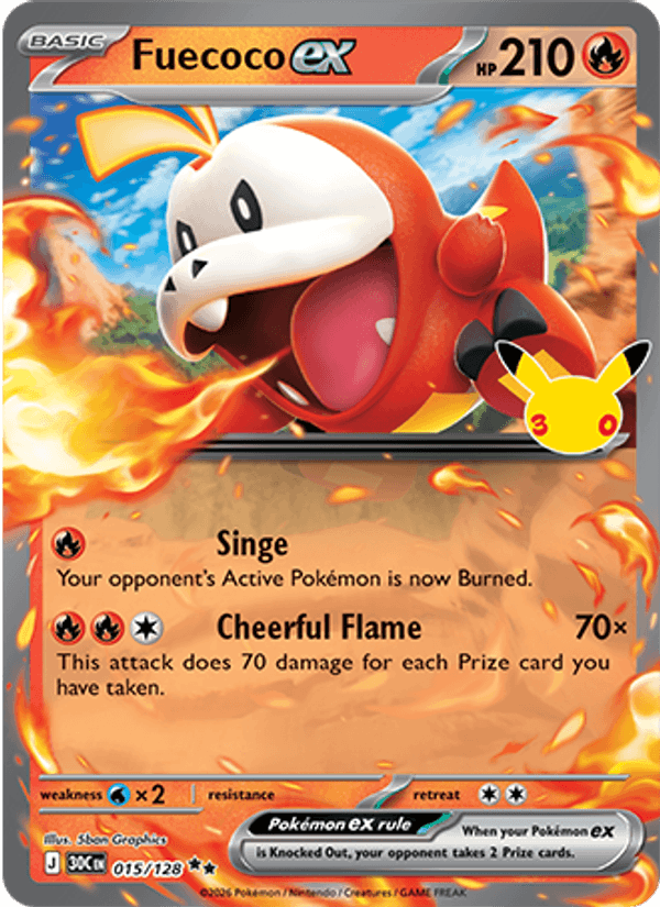 Fuecoco ex 015/128 - 30th Celebration - Holofoil