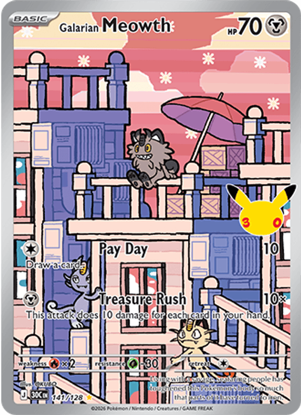 Galarian Meowth 141/128 - 30th Celebration - Holofoil