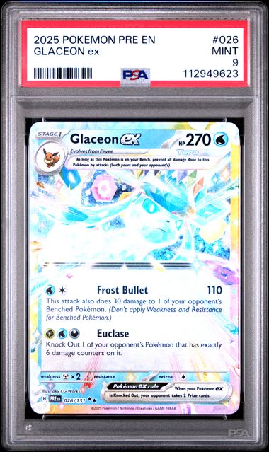 Glaceon ex (PSA 9) 026/131 – Prismatic Evolutions (Stamped) – Holofoil