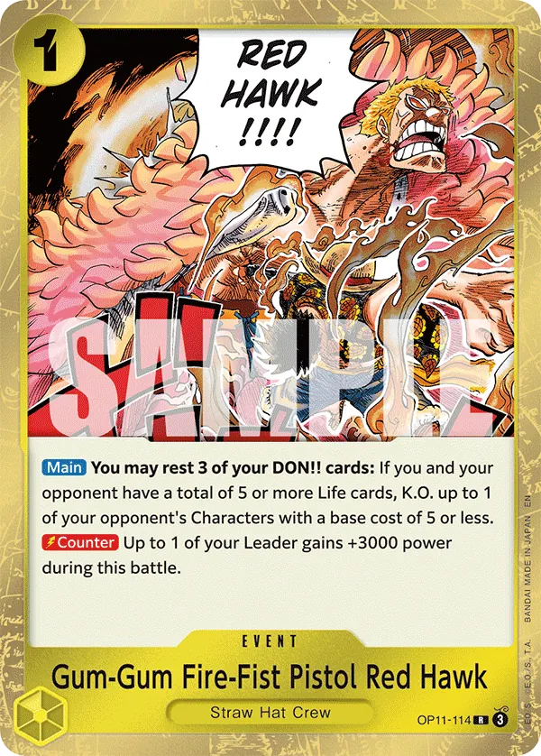 Gum-Gum Fire-Fist Pistol Red Hawk (Luffy Deck) OP11-114 - Learn Together Deck Set - Normal