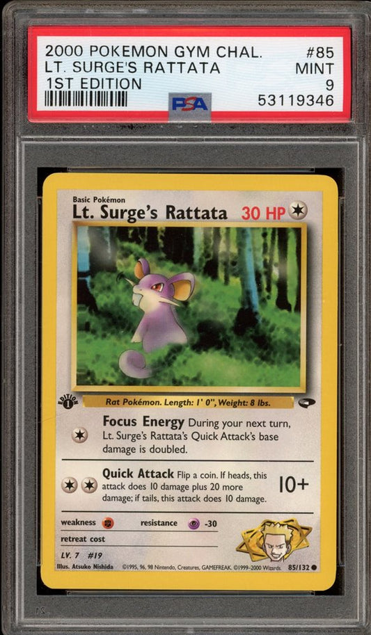 Lt. Surge's Rattata (PSA 9) 85/132 - Gym Challenge (1st Edition) - Holofoil