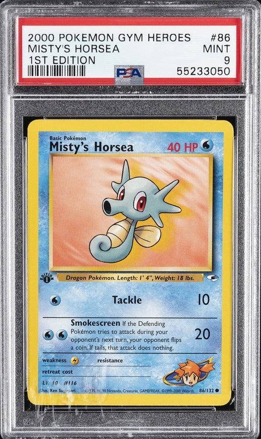 Misty's Horsea (PSA 9) 86/132 - Gym Heroes (1st Edition) - Holofoil