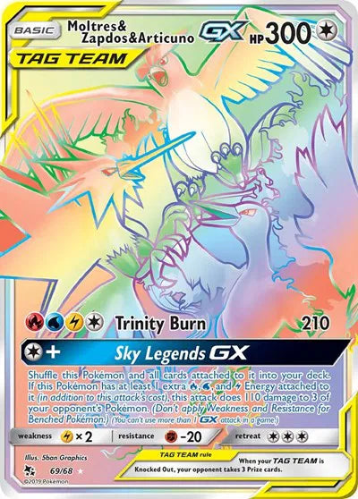 Moltres & Zapdos & Articuno GX 69/68 - Hidden Fates - Holofoil