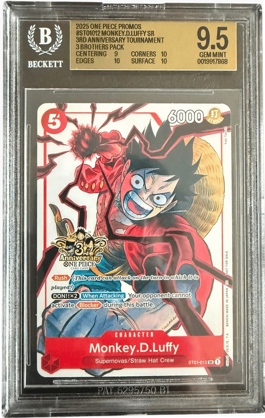 Monkey.D.Luffy (3rd Anniversary) (BGS 9.5) ST01-012 - Carrying On His Will 3rd Anniversary Tournament Cards - Normal