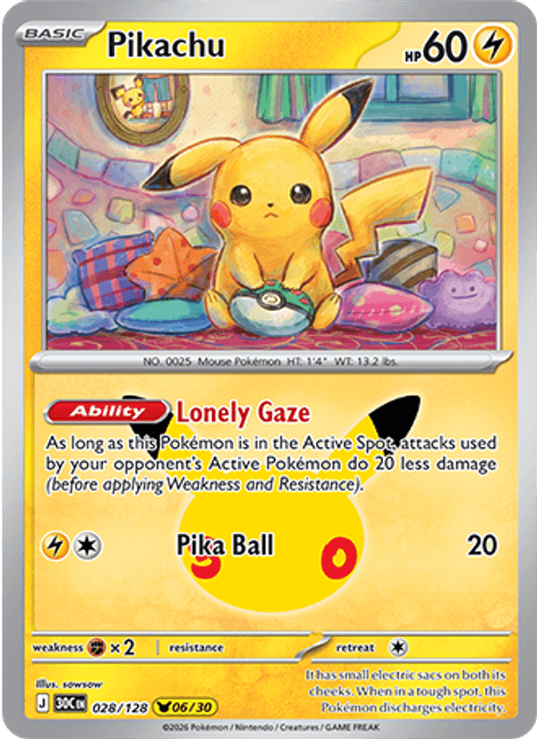 Pikachu 028/128 - 30th Celebration - Holofoil