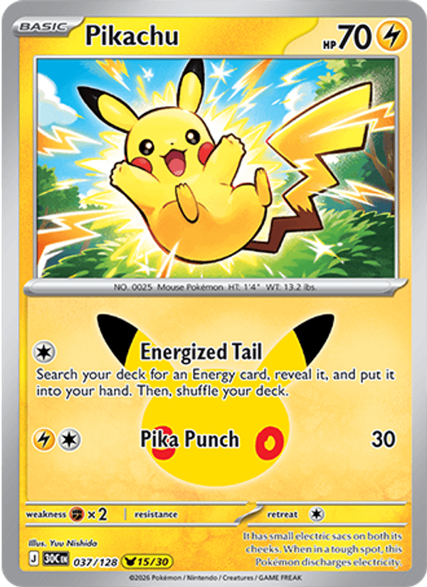 Pikachu 037/128 - 30th Celebration - Holofoil