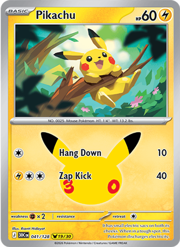 Pikachu 041/128 - 30th Celebration - Holofoil