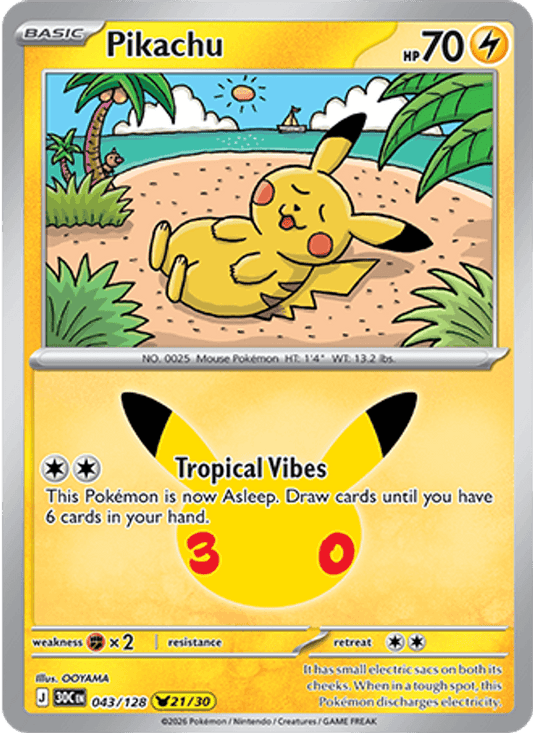 Pikachu 043/128 - 30th Celebration - Holofoil