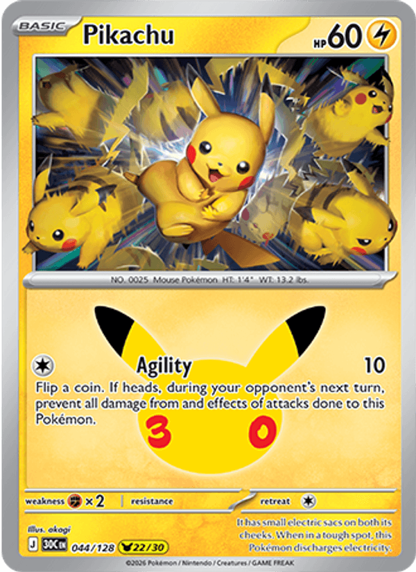 Pikachu 044/128 - 30th Celebration - Holofoil