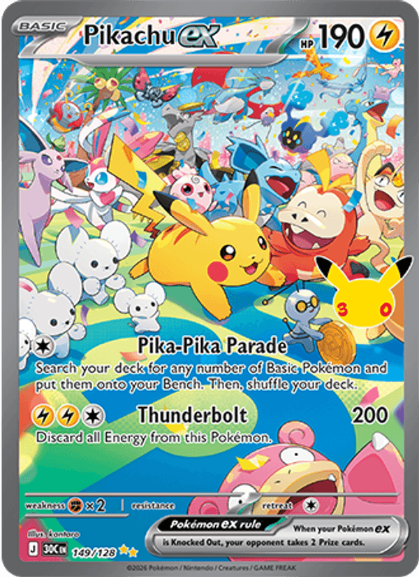 Pikachu ex 149/128 - 30th Celebration - Holofoil