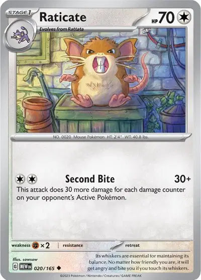Raticate 020/165 - Scarlet & Violet 151 - Reverse Holofoil