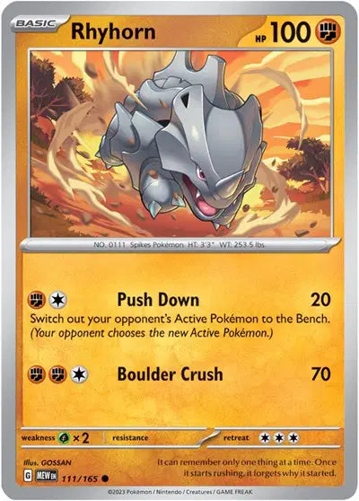 Rhyhorn 111/165 - Scarlet & Violet 151 - Reverse Holofoil