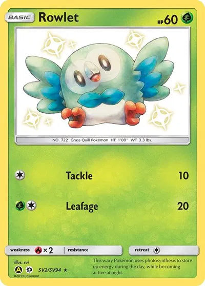 Rowlet SV2/SV94  - Hidden Fates: Shiny Vault - Holofoil