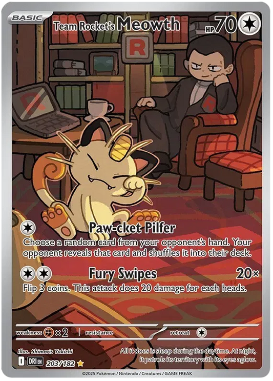 Team Rocket's Meowth 203/182 - Destined Rivals - Holofoil