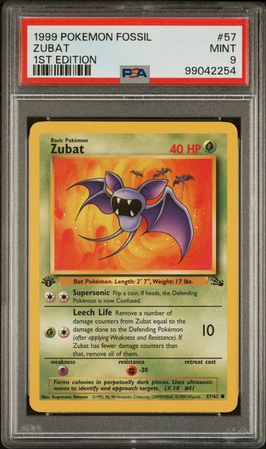 Zubat 1st Edition (PSA 9) 57/62 - Fossil – Normal