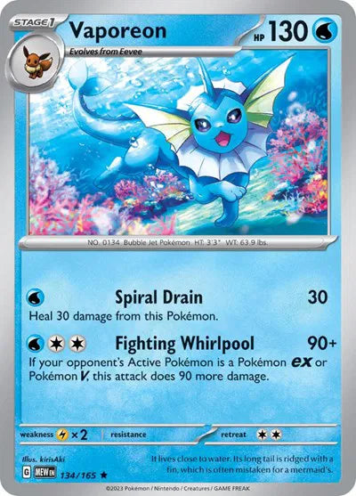 Vaporeon 134/165 – Scarlet Violet 151 – Reverse Holofoil